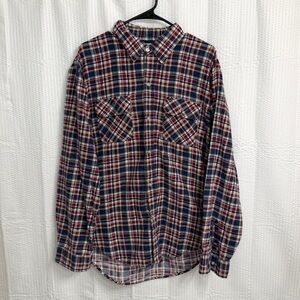 Rare Vintage JP & CO Heavyweight Flannel Shirt XL Plaid Navy Blue Red Brown 90s